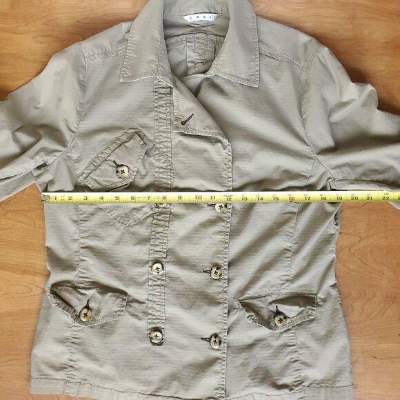 Cabi Double Breasted Utility Jacket Womens L Khaki Lightweight Pea Coat Military - Picture 7 of 9